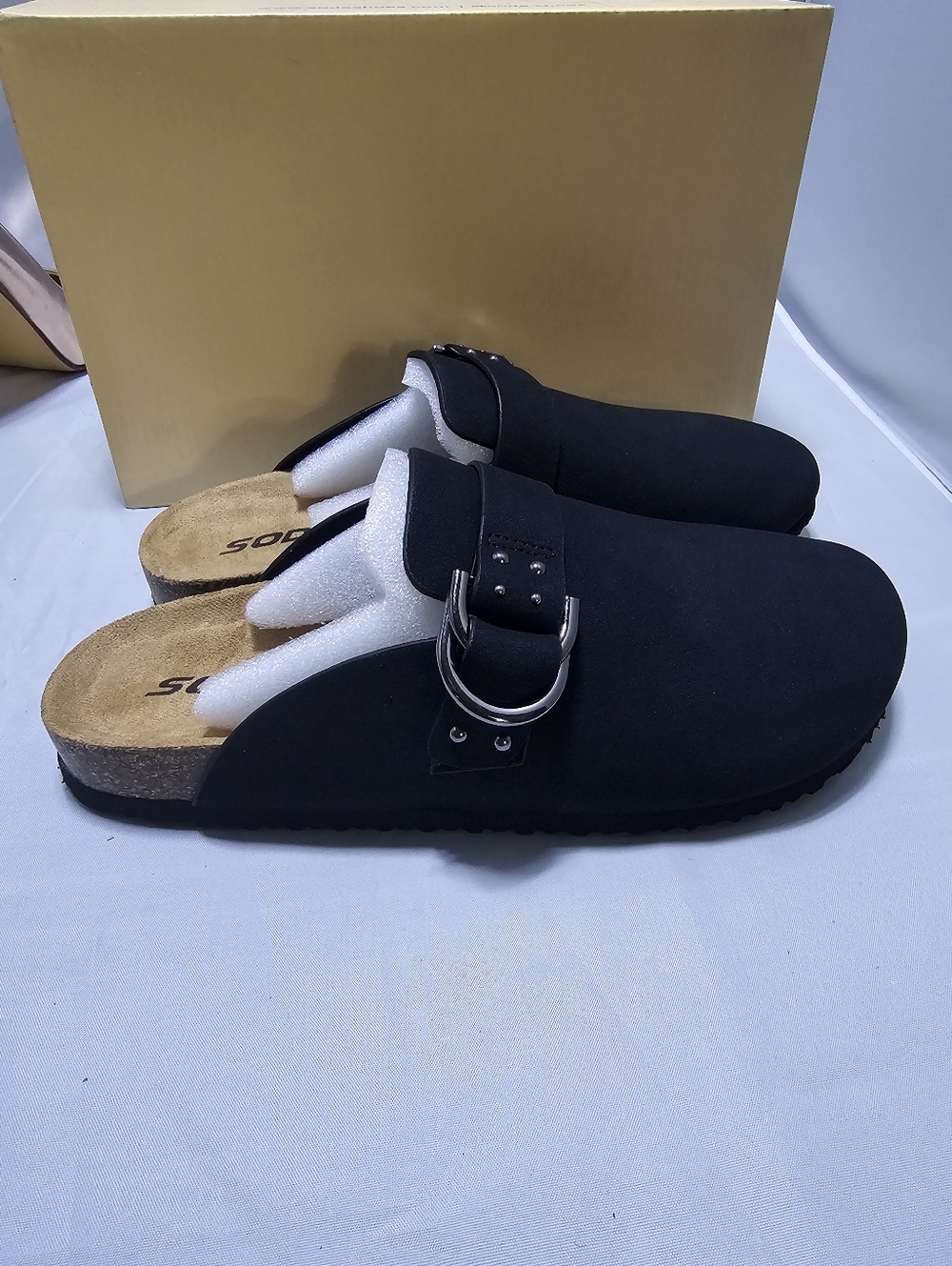 Black Slip-On Mule Clogs with Buckle